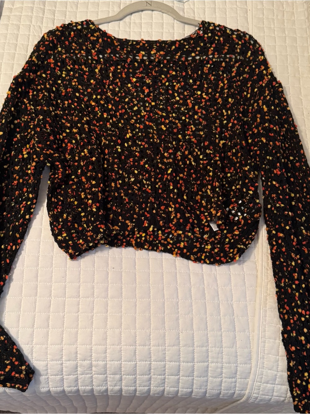 Black Knit Crop Sweater with Orange and Yellow Floral Dots